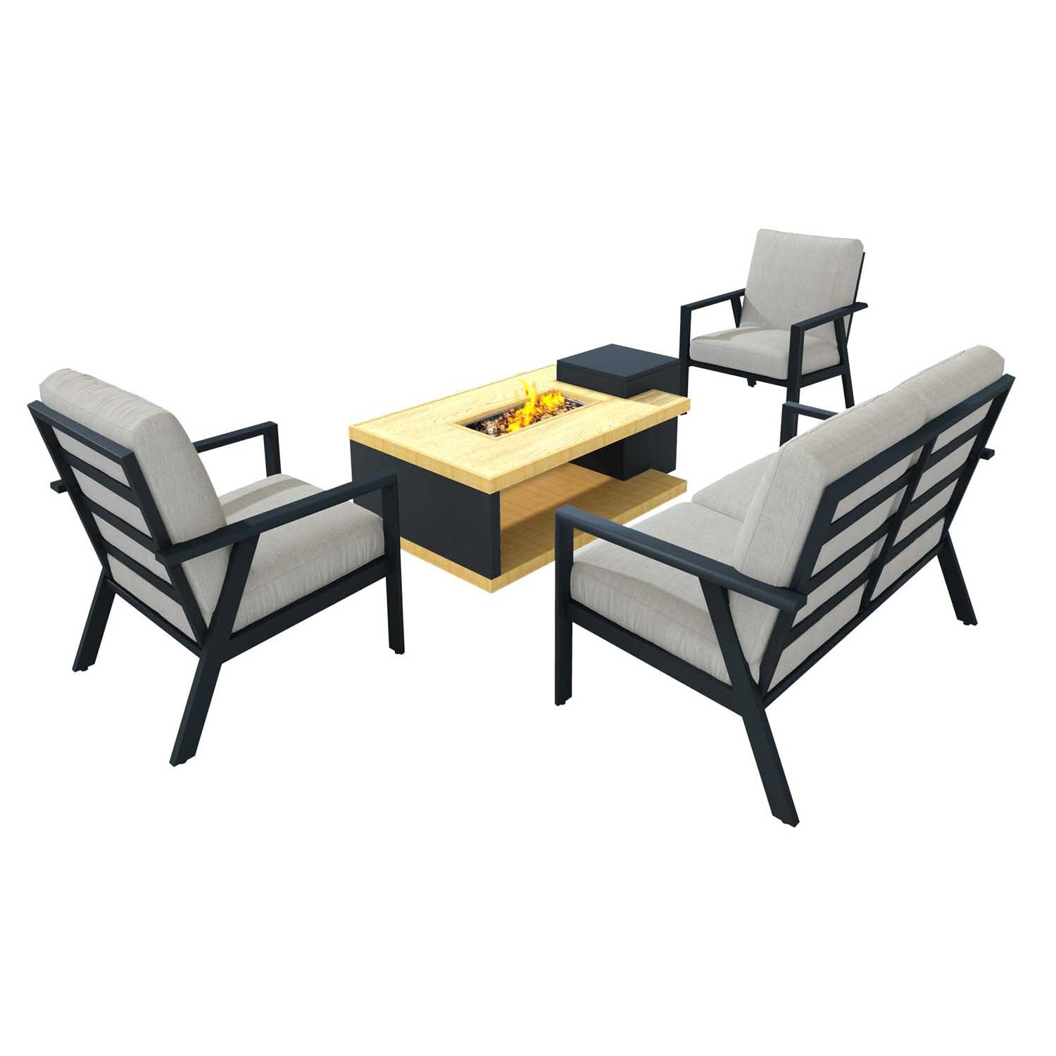 Patioflare Starlight 4 PC Conversation Aluminum Firepit Set with Sunbrella Fabric